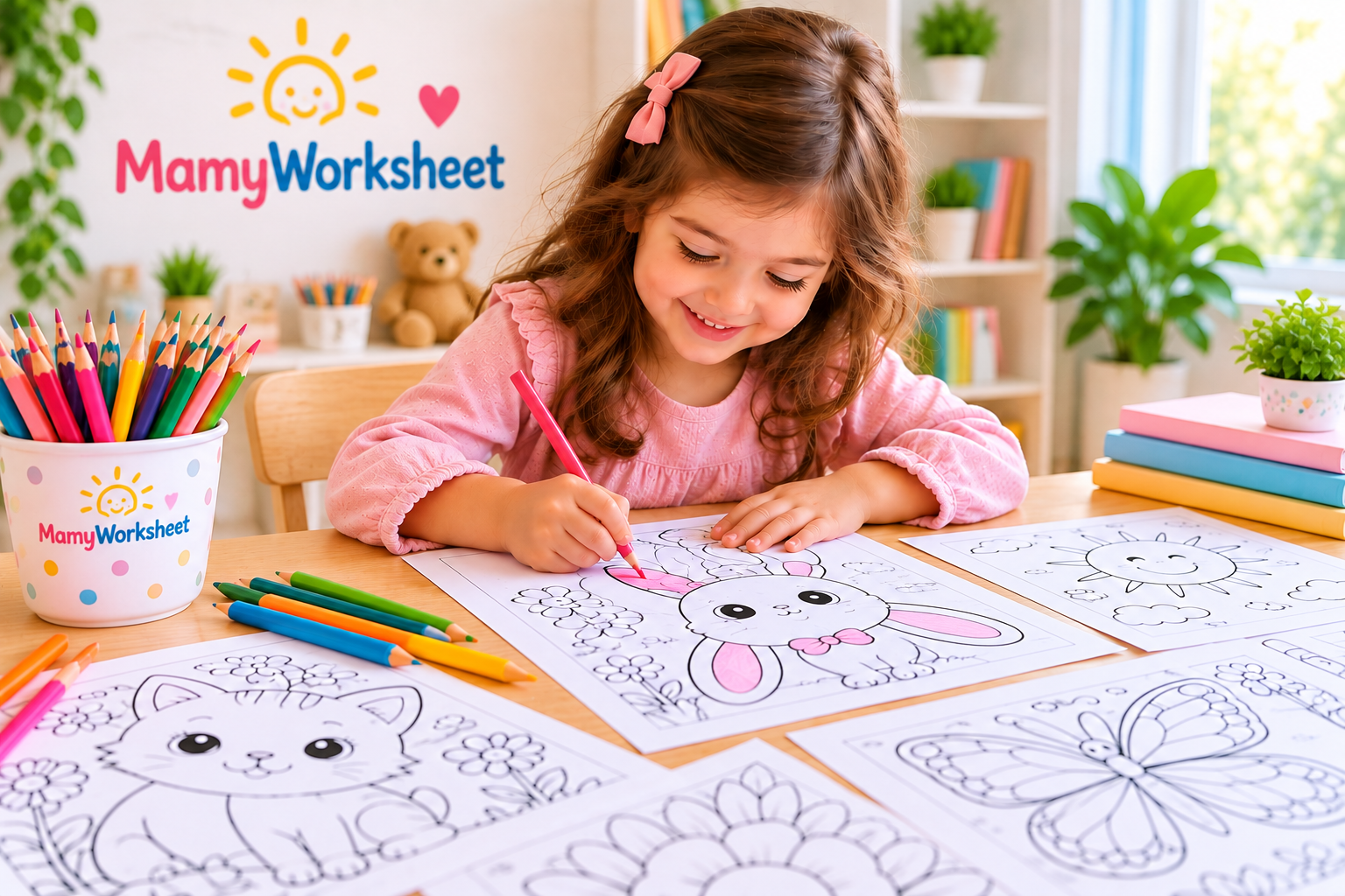 طفلة تستخدم أوراق تلوين MamyWorksheet